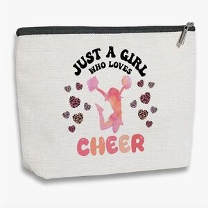 Cheerleader Women's make up Pouch - White and Pink with hearts or travel pouch